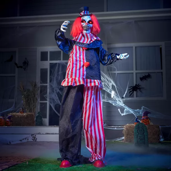 JOYIN 67quot Halloween Animatronics Standing Clown Animated Decoration with Spooky and LightUp EyesCreepy SoundMoving Arms ampamp Head Sound Activated for Halloween Decorations Outdoor IndoorClown
