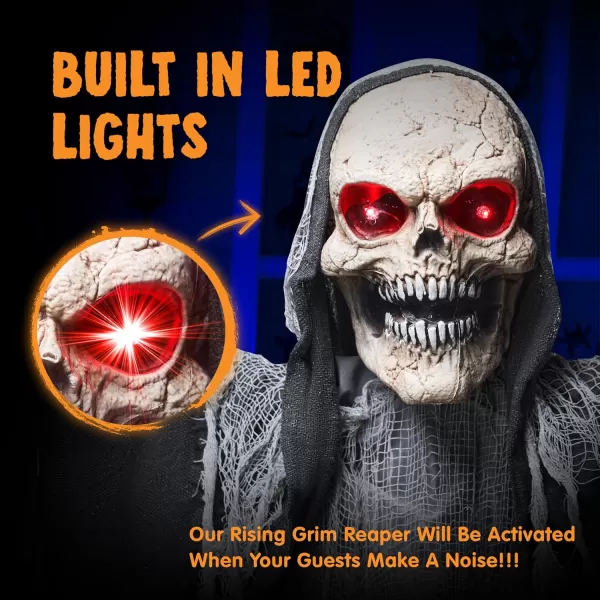 JOYIN 67quot Halloween Animatronics Standing Clown Animated Decoration with Spooky and LightUp EyesCreepy SoundMoving Arms ampamp Head Sound Activated for Halloween Decorations Outdoor IndoorRising Grim Reaper