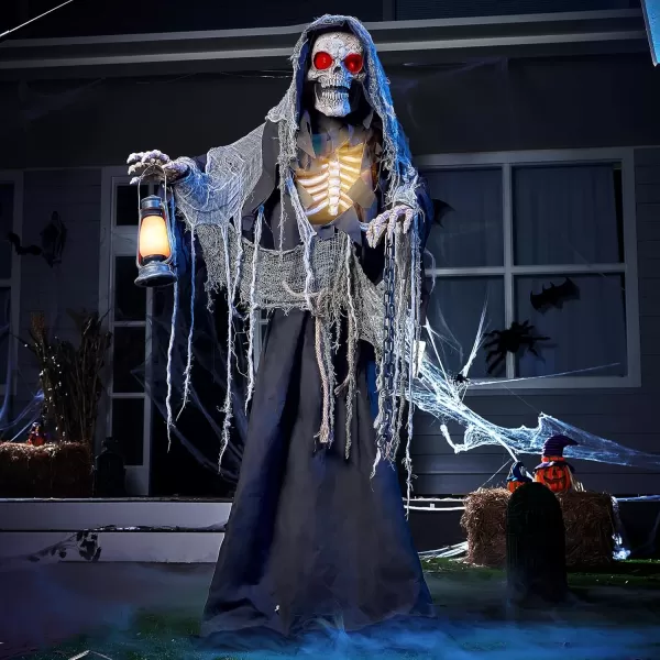 JOYIN 67quot Halloween Animatronics Standing Clown Animated Decoration with Spooky and LightUp EyesCreepy SoundMoving Arms ampamp Head Sound Activated for Halloween Decorations Outdoor IndoorGrim Reaper