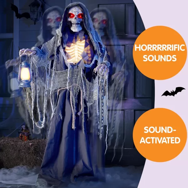 JOYIN 67quot Halloween Animatronics Standing Clown Animated Decoration with Spooky and LightUp EyesCreepy SoundMoving Arms ampamp Head Sound Activated for Halloween Decorations Outdoor IndoorGrim Reaper