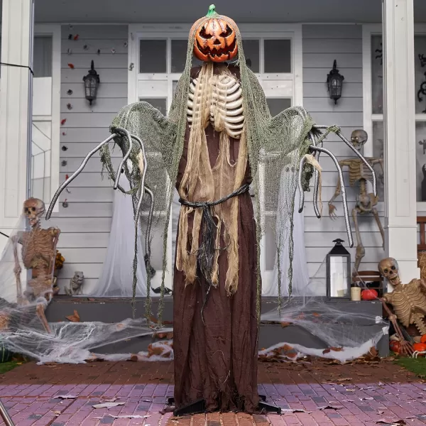 JOYIN 67quot Halloween Animatronics Standing Clown Animated Decoration with Spooky and LightUp EyesCreepy SoundMoving Arms ampamp Head Sound Activated for Halloween Decorations Outdoor IndoorPumpkin Man