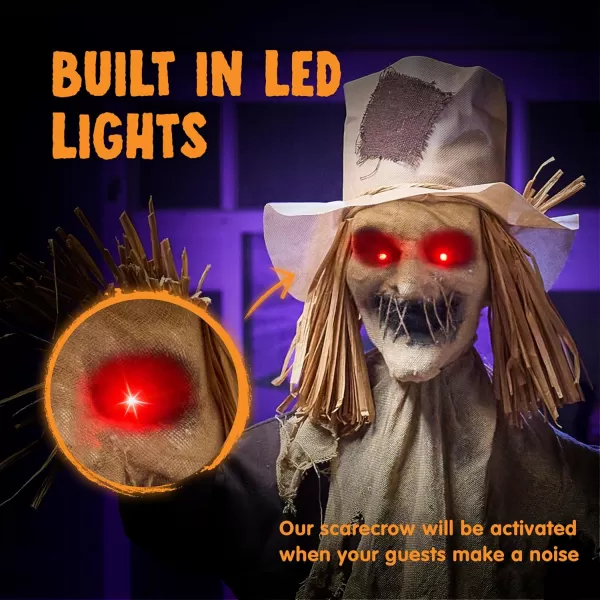 JOYIN 67quot Halloween Animatronics Standing Clown Animated Decoration with Spooky and LightUp EyesCreepy SoundMoving Arms ampamp Head Sound Activated for Halloween Decorations Outdoor IndoorScarecrow