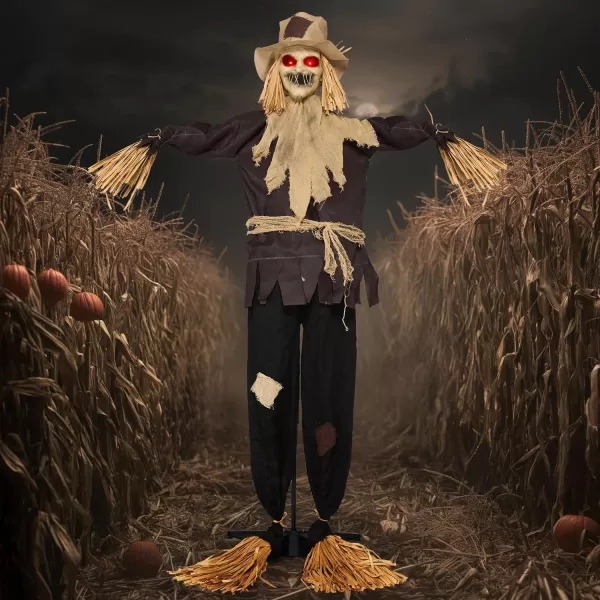JOYIN 67quot Halloween Animatronics Standing Clown Animated Decoration with Spooky and LightUp EyesCreepy SoundMoving Arms ampamp Head Sound Activated for Halloween Decorations Outdoor IndoorScarecrow