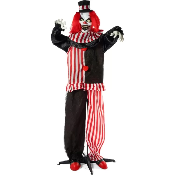 JOYIN 67quot Halloween Animatronics Standing Clown Animated Decoration with Spooky and LightUp EyesCreepy SoundMoving Arms ampamp Head Sound Activated for Halloween Decorations Outdoor IndoorClown