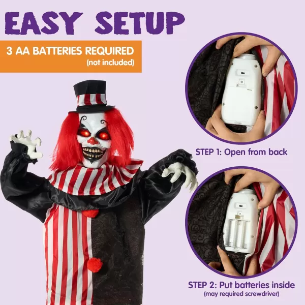 JOYIN 67quot Halloween Animatronics Standing Clown Animated Decoration with Spooky and LightUp EyesCreepy SoundMoving Arms ampamp Head Sound Activated for Halloween Decorations Outdoor IndoorClown