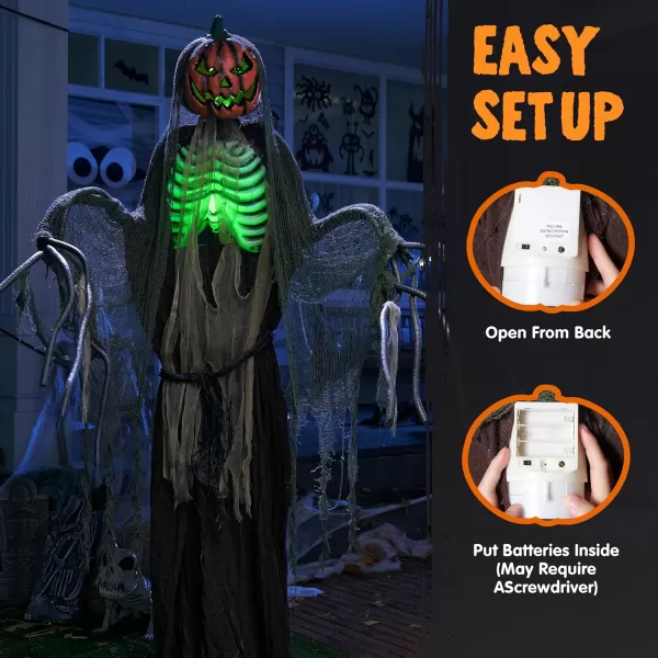 JOYIN 67quot Halloween Animatronics Standing Clown Animated Decoration with Spooky and LightUp EyesCreepy SoundMoving Arms ampamp Head Sound Activated for Halloween Decorations Outdoor IndoorPumpkin Man
