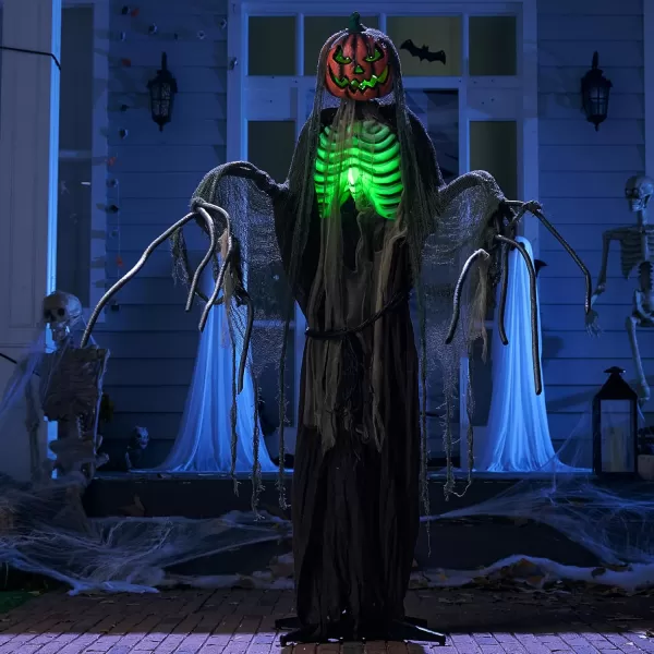 JOYIN 67quot Halloween Animatronics Standing Clown Animated Decoration with Spooky and LightUp EyesCreepy SoundMoving Arms ampamp Head Sound Activated for Halloween Decorations Outdoor IndoorPumpkin Man