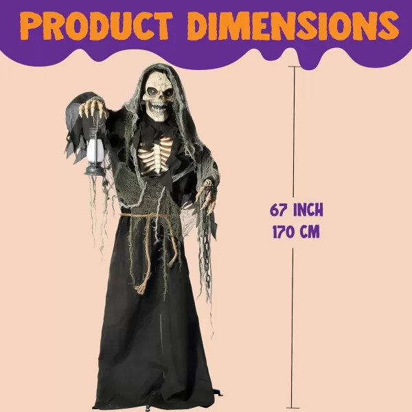 JOYIN 67quot Halloween Animatronics Standing Clown Animated Decoration with Spooky and LightUp EyesCreepy SoundMoving Arms ampamp Head Sound Activated for Halloween Decorations Outdoor IndoorGrim Reaper