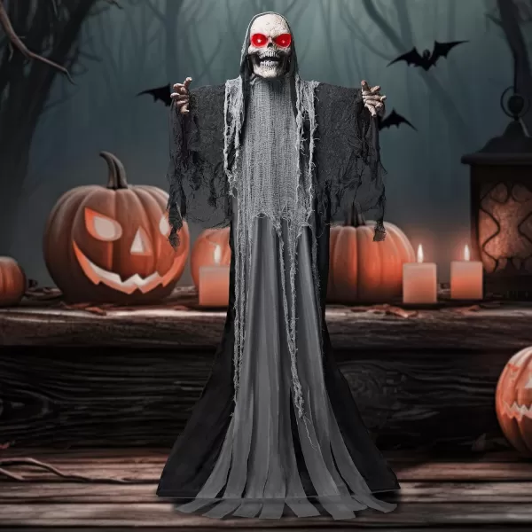 JOYIN 67quot Halloween Animatronics Standing Clown Animated Decoration with Spooky and LightUp EyesCreepy SoundMoving Arms ampamp Head Sound Activated for Halloween Decorations Outdoor IndoorRising Grim Reaper