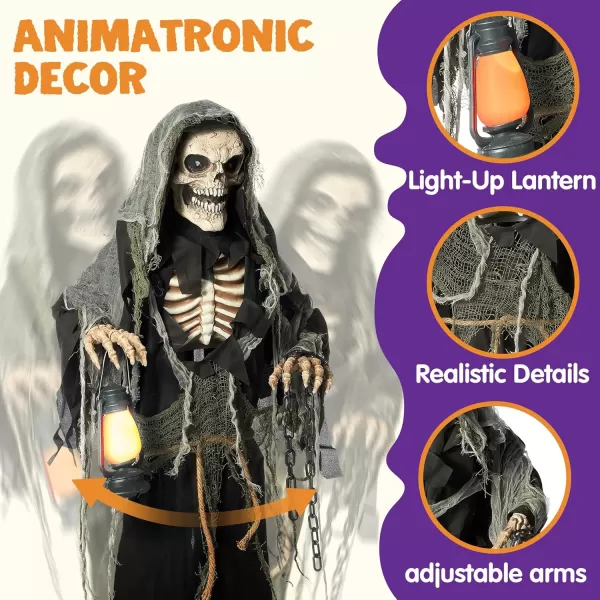 JOYIN 67quot Halloween Animatronics Standing Clown Animated Decoration with Spooky and LightUp EyesCreepy SoundMoving Arms ampamp Head Sound Activated for Halloween Decorations Outdoor IndoorGrim Reaper
