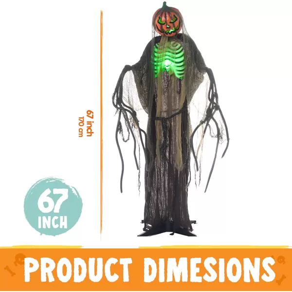 JOYIN 67quot Halloween Animatronics Standing Clown Animated Decoration with Spooky and LightUp EyesCreepy SoundMoving Arms ampamp Head Sound Activated for Halloween Decorations Outdoor IndoorPumpkin Man