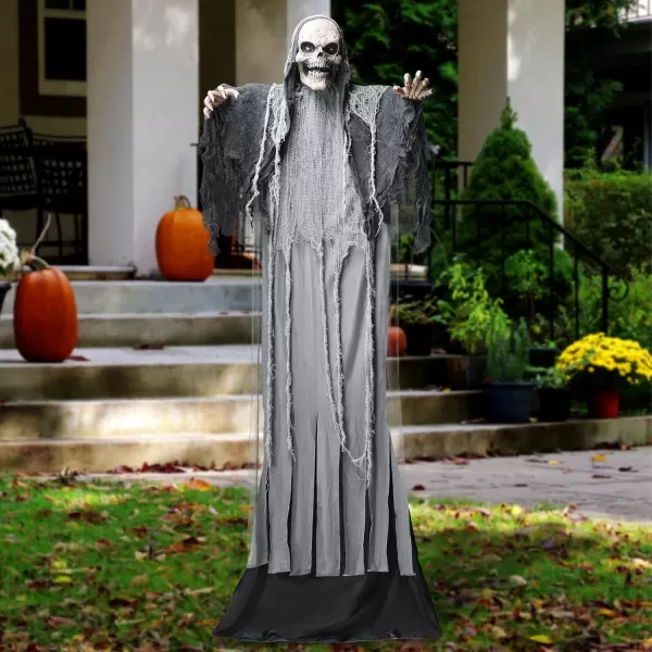 JOYIN 67quot Halloween Animatronics Standing Clown Animated Decoration with Spooky and LightUp EyesCreepy SoundMoving Arms ampamp Head Sound Activated for Halloween Decorations Outdoor IndoorRising Grim Reaper