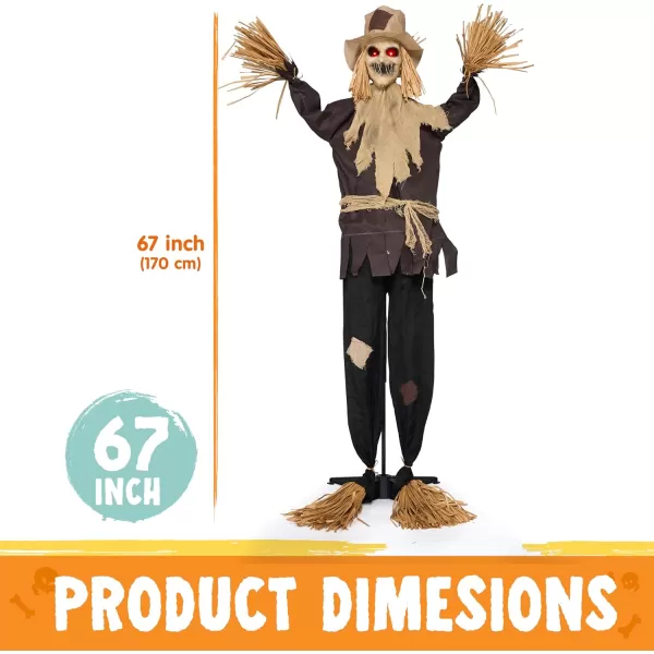 JOYIN 67quot Halloween Animatronics Standing Clown Animated Decoration with Spooky and LightUp EyesCreepy SoundMoving Arms ampamp Head Sound Activated for Halloween Decorations Outdoor IndoorScarecrow