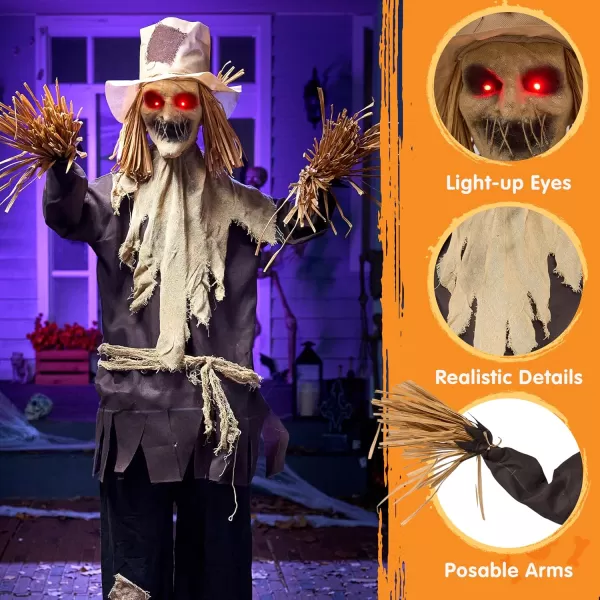 JOYIN 67quot Halloween Animatronics Standing Clown Animated Decoration with Spooky and LightUp EyesCreepy SoundMoving Arms ampamp Head Sound Activated for Halloween Decorations Outdoor IndoorScarecrow