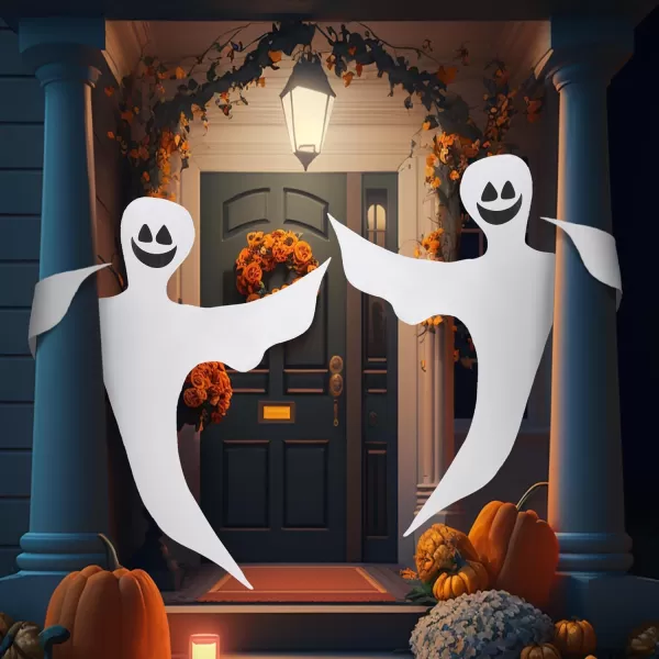 JOYIN Halloween 2 Pcs 53 Tree Wrap Ghost Decoration Smiling Ghost Design Decorations for Halloween Outdoor Lawn Tree Decor Ghost Party SuppliesHaunted House Wrap DecorationsHappy Ghosts