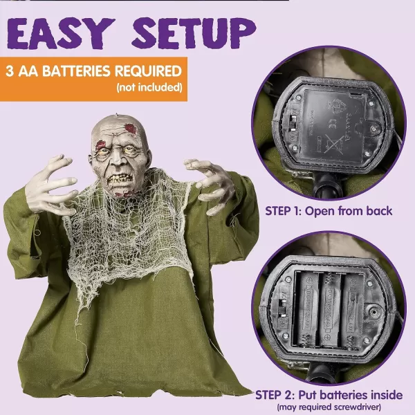 JOYIN Halloween Animated Zombie Groundbreaker with Light Up Eyes Creepy Animatronic Decorations with Movable Arms for Halloween Party Prop and Outdoor Lawn Patio Yard Decor Halloween Decorations