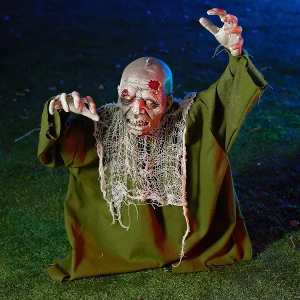 JOYIN Halloween Animated Zombie Groundbreaker with Light Up Eyes Creepy Animatronic Decorations with Movable Arms for Halloween Party Prop and Outdoor Lawn Patio Yard Decor Halloween Decorations