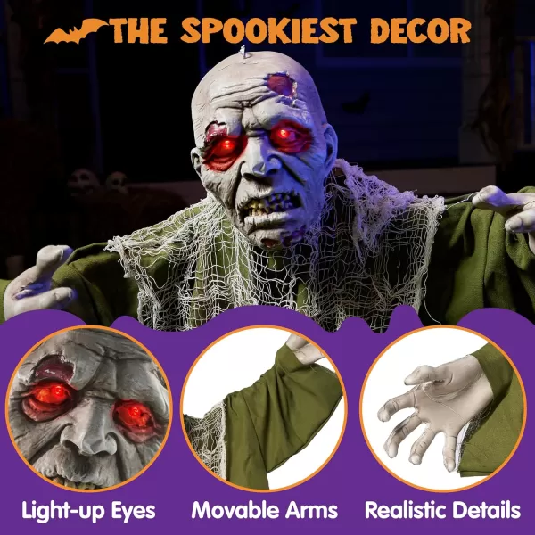 JOYIN Halloween Animated Zombie Groundbreaker with Light Up Eyes Creepy Animatronic Decorations with Movable Arms for Halloween Party Prop and Outdoor Lawn Patio Yard Decor Halloween Decorations