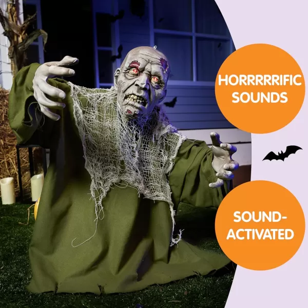 JOYIN Halloween Animated Zombie Groundbreaker with Light Up Eyes Creepy Animatronic Decorations with Movable Arms for Halloween Party Prop and Outdoor Lawn Patio Yard Decor Halloween Decorations