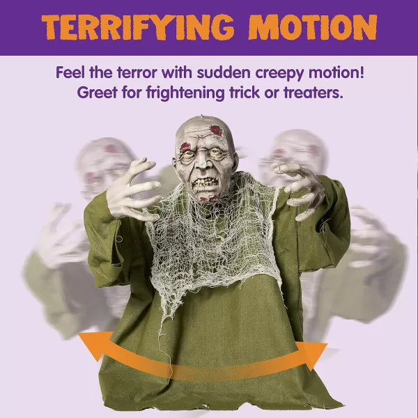 JOYIN Halloween Animated Zombie Groundbreaker with Light Up Eyes Creepy Animatronic Decorations with Movable Arms for Halloween Party Prop and Outdoor Lawn Patio Yard Decor Halloween Decorations