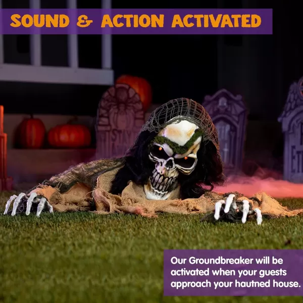 JOYIN Halloween Decoration Animated Zombie Groundbreaker Lightup Skeleton Zombie Groundbreaker Prop with Creepy Sound for Halloween Outdoor Lawn Yard Patio Decoration Haunted House Decoration