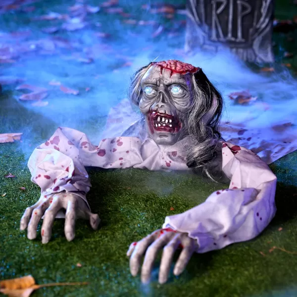 JOYIN Halloween Decoration Zombie Groundbreaker Outside Halloween Outdoor Zombies Decor with LightUp Eyes and Creepy Sound Scary Halloween Decorations for Graveyard Haunted House Lawn Yard