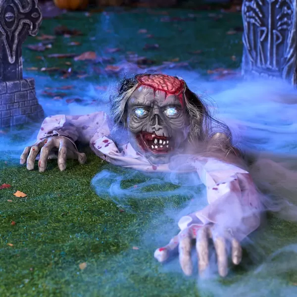 JOYIN Halloween Decoration Zombie Groundbreaker Outside Halloween Outdoor Zombies Decor with LightUp Eyes and Creepy Sound Scary Halloween Decorations for Graveyard Haunted House Lawn Yard