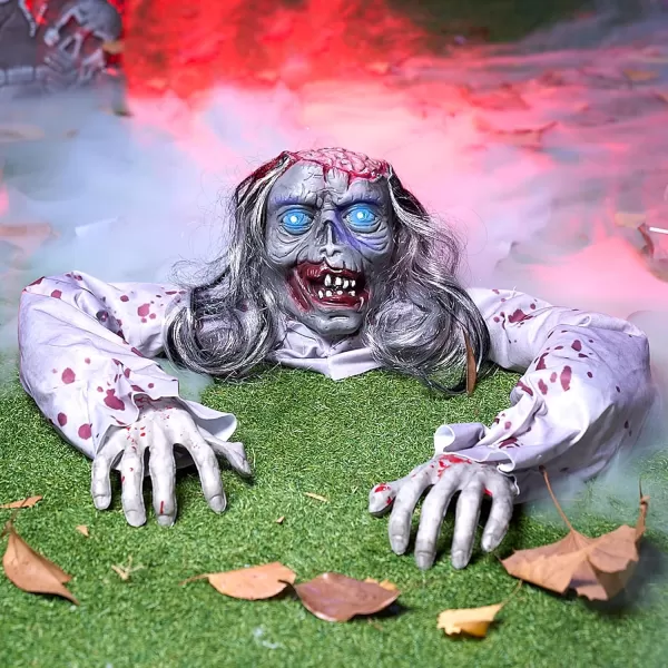 JOYIN Halloween Decoration Zombie Groundbreaker Outside Halloween Outdoor Zombies Decor with LightUp Eyes and Creepy Sound Scary Halloween Decorations for Graveyard Haunted House Lawn Yard