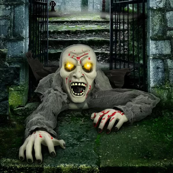 JOYIN Halloween Decorations Outdoor LightUp Zombie Groundbreaker with blpodstain and Creepy Sound for Halloween Outdoor Lawn Yard Patio Decoration Halloween Haunted House Decorations