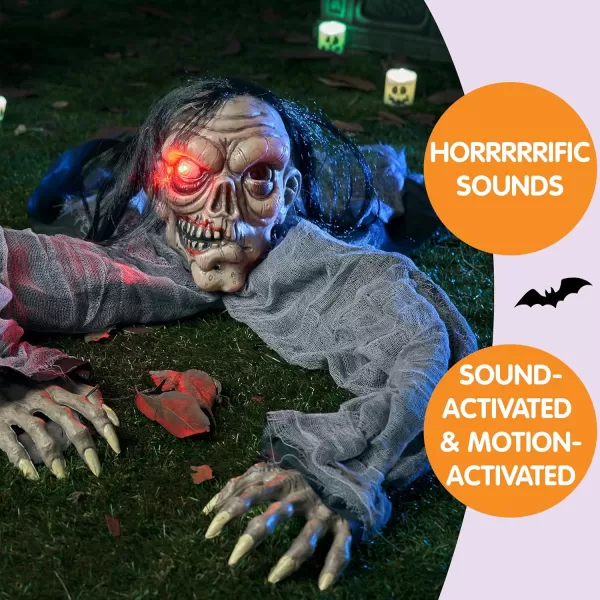 JOYIN Halloween Decorations Outdoor Zombie Groundbreaker with Decayed Face and Flash Eyes Halloween Outside Decorations Scary Zombies Prop for Yard Graveyard Lawn Cemetery Decor