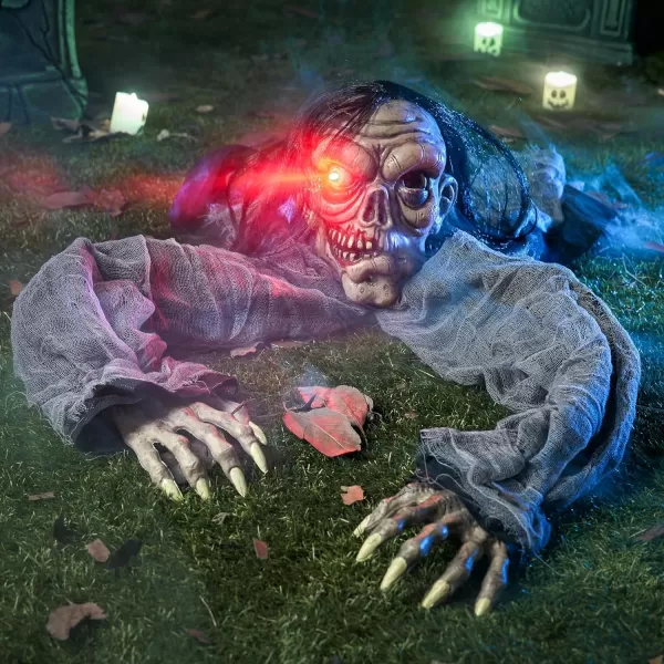 JOYIN Halloween Decorations Outdoor Zombie Groundbreaker with Decayed Face and Flash Eyes Halloween Outside Decorations Scary Zombies Prop for Yard Graveyard Lawn Cemetery Decor