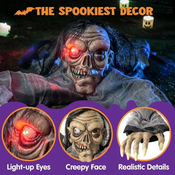 JOYIN Halloween Decorations Outdoor Zombie Groundbreaker with Decayed Face and Flash Eyes Halloween Outside Decorations Scary Zombies Prop for Yard Graveyard Lawn Cemetery Decor