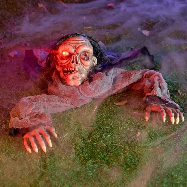 JOYIN Halloween Decorations Outdoor Zombie Groundbreaker with Decayed Face and Flash Eyes Halloween Outside Decorations Scary Zombies Prop for Yard Graveyard Lawn Cemetery Decor