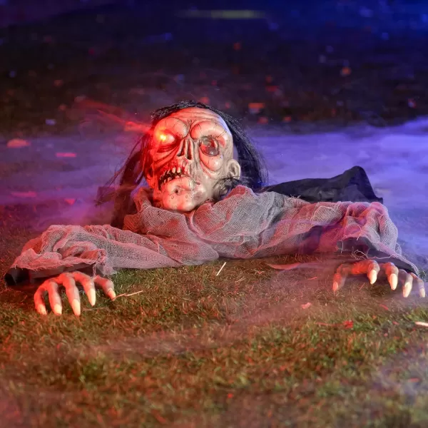 JOYIN Halloween Decorations Outdoor Zombie Groundbreaker with Decayed Face and Flash Eyes Halloween Outside Decorations Scary Zombies Prop for Yard Graveyard Lawn Cemetery Decor