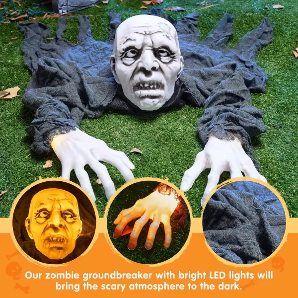 JOYIN Halloween Groundbreaker Outdoor Decoration Lighted Zombie Halloween Outside Graveyard Decor Creepy Halloween Zombies Prop for Yard Lawn Haunted House Scary Halloween Decorations Clearance