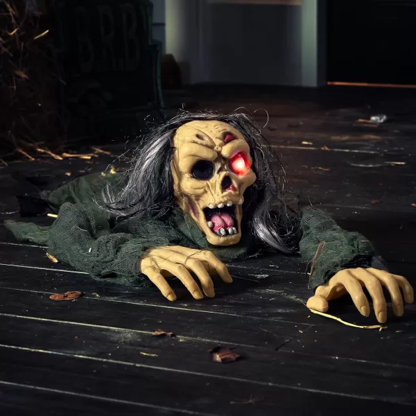 JOYIN Halloween Outdoor Decoration Zombie Groundbreaker Outside Halloween Graveyard Decor Zombie Prop with Creepy Sound and Glowing Eyes Scary Groundbreaker Decorations for Lawn Yard Haunted House