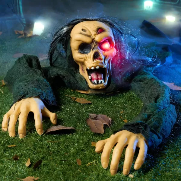 JOYIN Halloween Outdoor Decoration Zombie Groundbreaker Outside Halloween Graveyard Decor Zombie Prop with Creepy Sound and Glowing Eyes Scary Groundbreaker Decorations for Lawn Yard Haunted House
