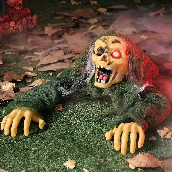 JOYIN Halloween Outdoor Decoration Zombie Groundbreaker Outside Halloween Graveyard Decor Zombie Prop with Creepy Sound and Glowing Eyes Scary Groundbreaker Decorations for Lawn Yard Haunted House
