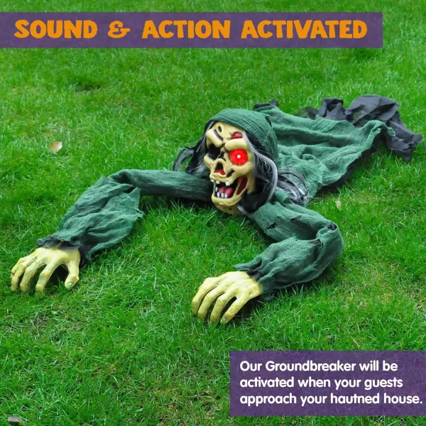 JOYIN Halloween Outdoor Decoration Zombie Groundbreaker Outside Halloween Graveyard Decor Zombie Prop with Creepy Sound and Glowing Eyes Scary Groundbreaker Decorations for Lawn Yard Haunted House