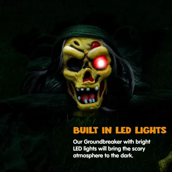 JOYIN Halloween Outdoor Decoration Zombie Groundbreaker Outside Halloween Graveyard Decor Zombie Prop with Creepy Sound and Glowing Eyes Scary Groundbreaker Decorations for Lawn Yard Haunted House