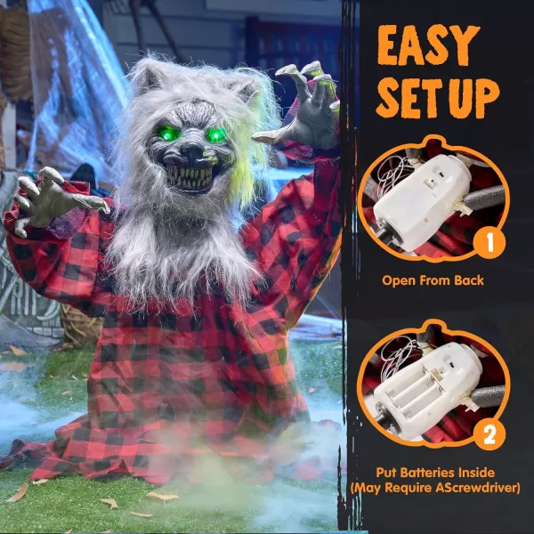 JOYIN Halloween Outdoor Decorations Animated Animatronics Werewolf Groundbreaker Decor Outside Scary Werewolf Prop with Moving Arms ampamp LightUp Eyes for Graveyard Lawn Yard Haunted House Decoration