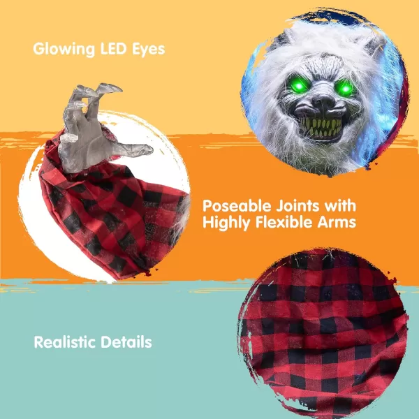 JOYIN Halloween Outdoor Decorations Animated Animatronics Werewolf Groundbreaker Decor Outside Scary Werewolf Prop with Moving Arms ampamp LightUp Eyes for Graveyard Lawn Yard Haunted House Decoration