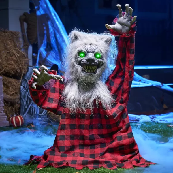 JOYIN Halloween Outdoor Decorations Animated Animatronics Werewolf Groundbreaker Decor Outside Scary Werewolf Prop with Moving Arms ampamp LightUp Eyes for Graveyard Lawn Yard Haunted House Decoration
