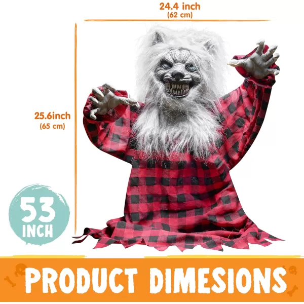 JOYIN Halloween Outdoor Decorations Animated Animatronics Werewolf Groundbreaker Decor Outside Scary Werewolf Prop with Moving Arms ampamp LightUp Eyes for Graveyard Lawn Yard Haunted House Decoration