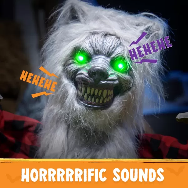 JOYIN Halloween Outdoor Decorations Animated Animatronics Werewolf Groundbreaker Decor Outside Scary Werewolf Prop with Moving Arms ampamp LightUp Eyes for Graveyard Lawn Yard Haunted House Decoration