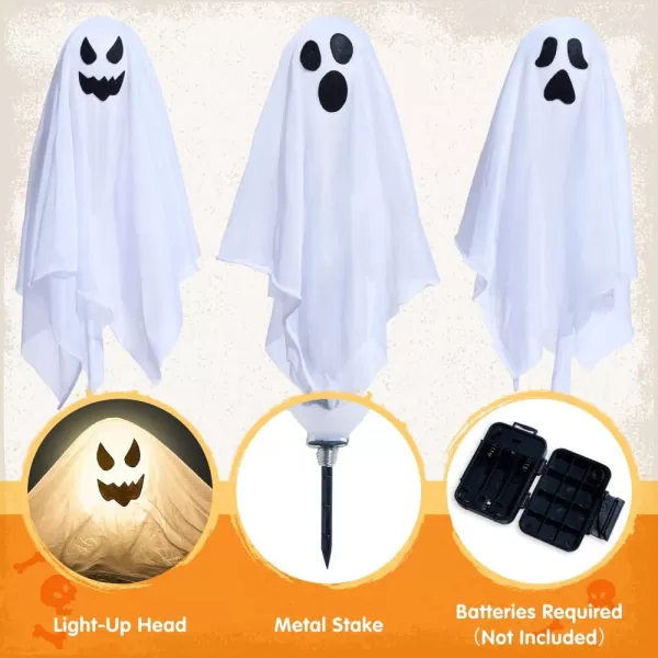 JOYIN Halloween Outdoor Decorations White Ghost Garden Stakes with Light Up Design 3 Packs Cloth Ghost for Best Halloween Decoration Lights Decor Outdoor Halloween Yard Decorations