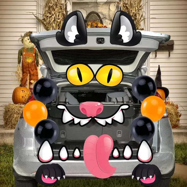 JOYIN Halloween Trunk or Treat Car Decorations Kit with Dalmatian Doggy Design Car Archway Garage Decoration with Dalmatian Dog Paper Board and PE Tablecloth for for Halloween Decoration Garage DecorBlack Cat