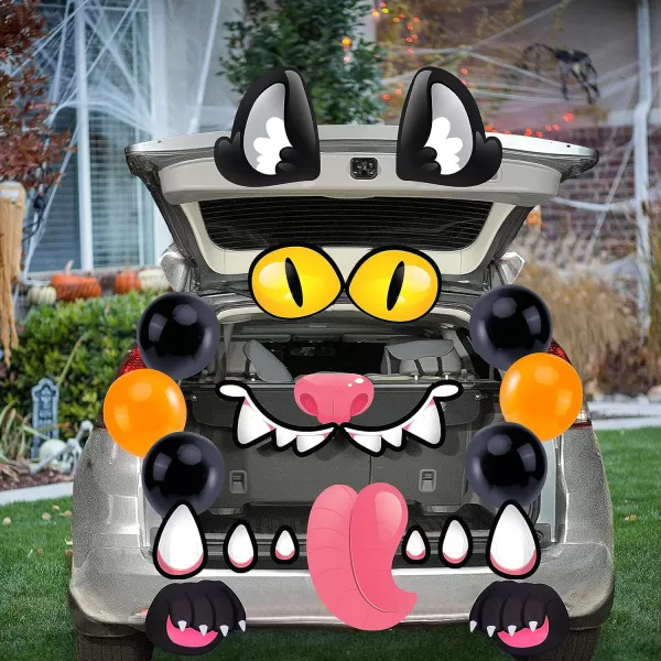 JOYIN Halloween Trunk or Treat Car Decorations Kit with Dalmatian Doggy Design Car Archway Garage Decoration with Dalmatian Dog Paper Board and PE Tablecloth for for Halloween Decoration Garage DecorBlack Cat