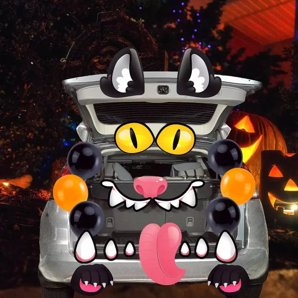 JOYIN Halloween Trunk or Treat Car Decorations Kit with Dalmatian Doggy Design Car Archway Garage Decoration with Dalmatian Dog Paper Board and PE Tablecloth for for Halloween Decoration Garage DecorBlack Cat
