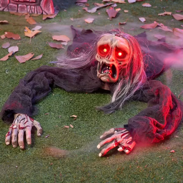 JOYIN Halloween Zombie Decoration Outdoor Groundbreaker Zombie Halloween Outside Decor Zombies Props with Glowing Eyes and Sound for Scary Halloween Graveyard Haunted House Lawn Yard Garden